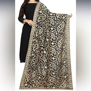 Women's Pure Georgette Embroidered Dupatta - Black